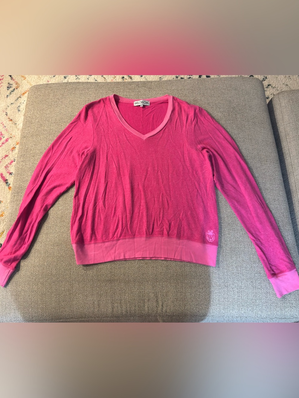 Wildfox Bright Pink V-Neck Lightweight Sweater